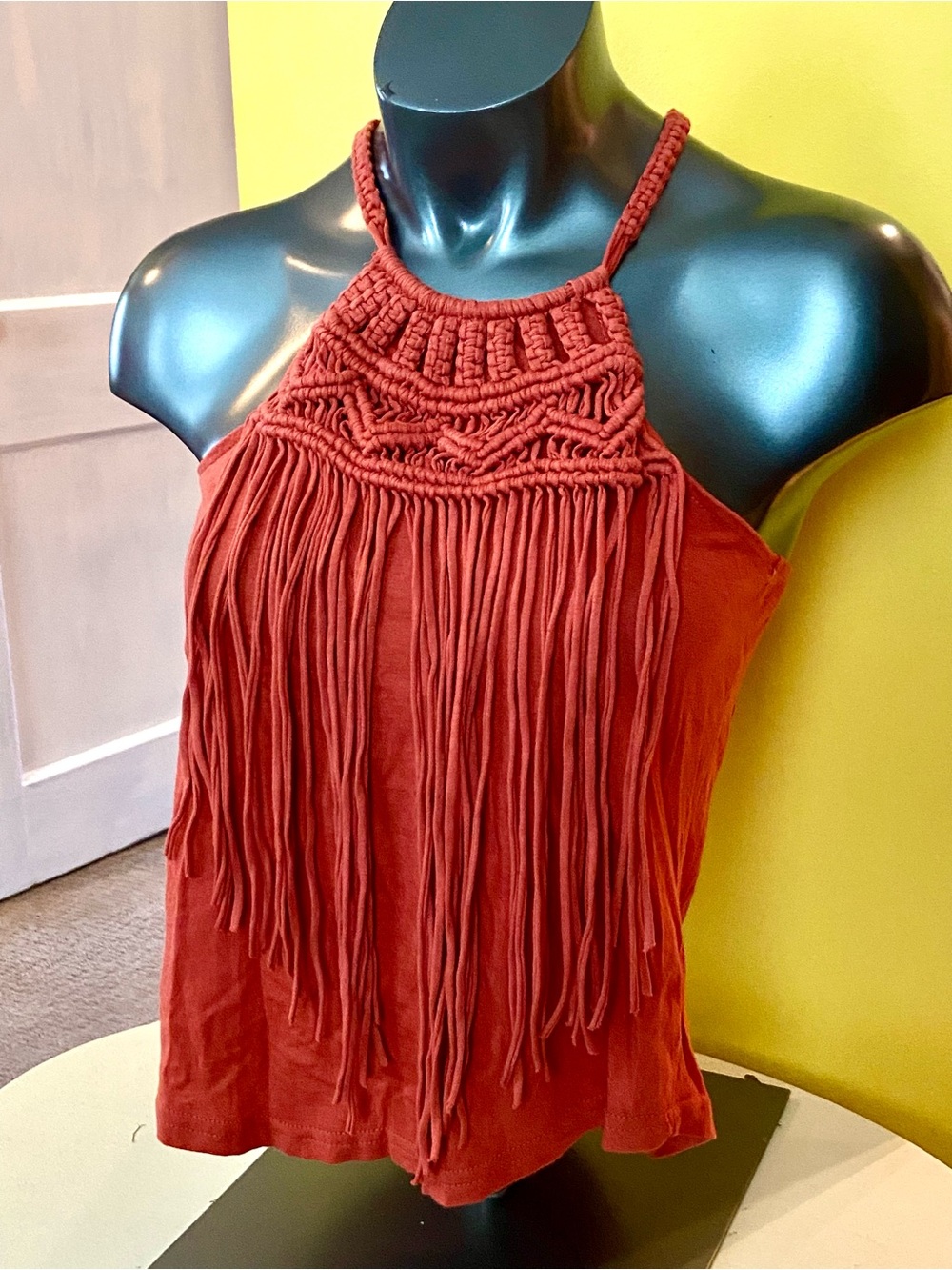 Rue21 Rust Macramé Fringe Halter Tank